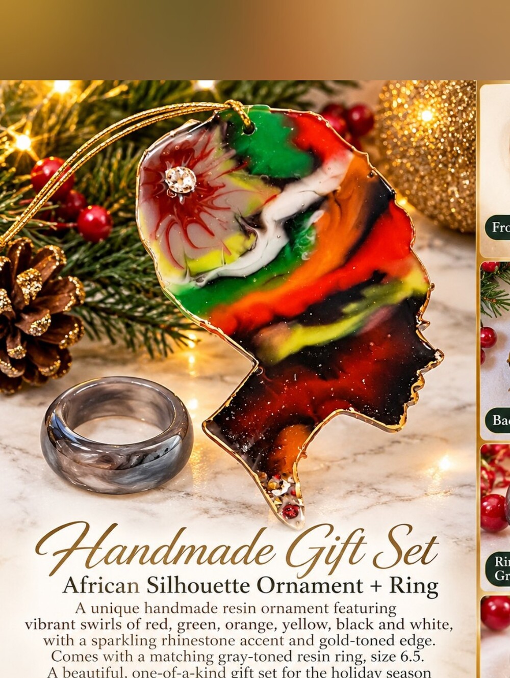 Handmade African Silhouette Ornament & Ring - Multicolor